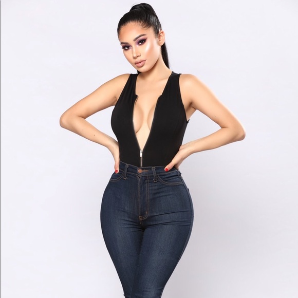 black zip up bodysuit